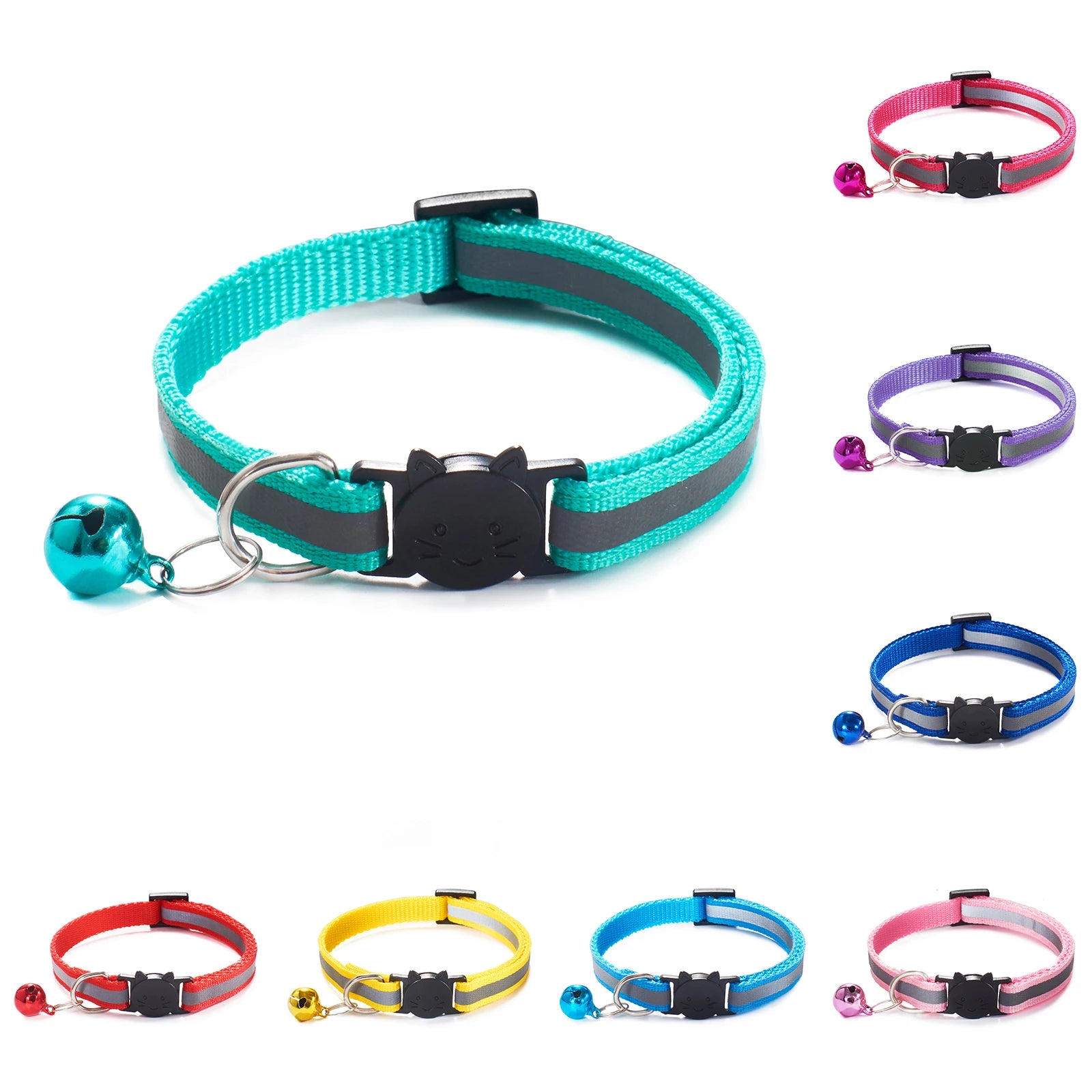 Cats Bells Collars Adjustable Nylon Kitten Safe Necklace Reflective Cat Collar Buckles For Cute Pets Cat Accessories Supplies