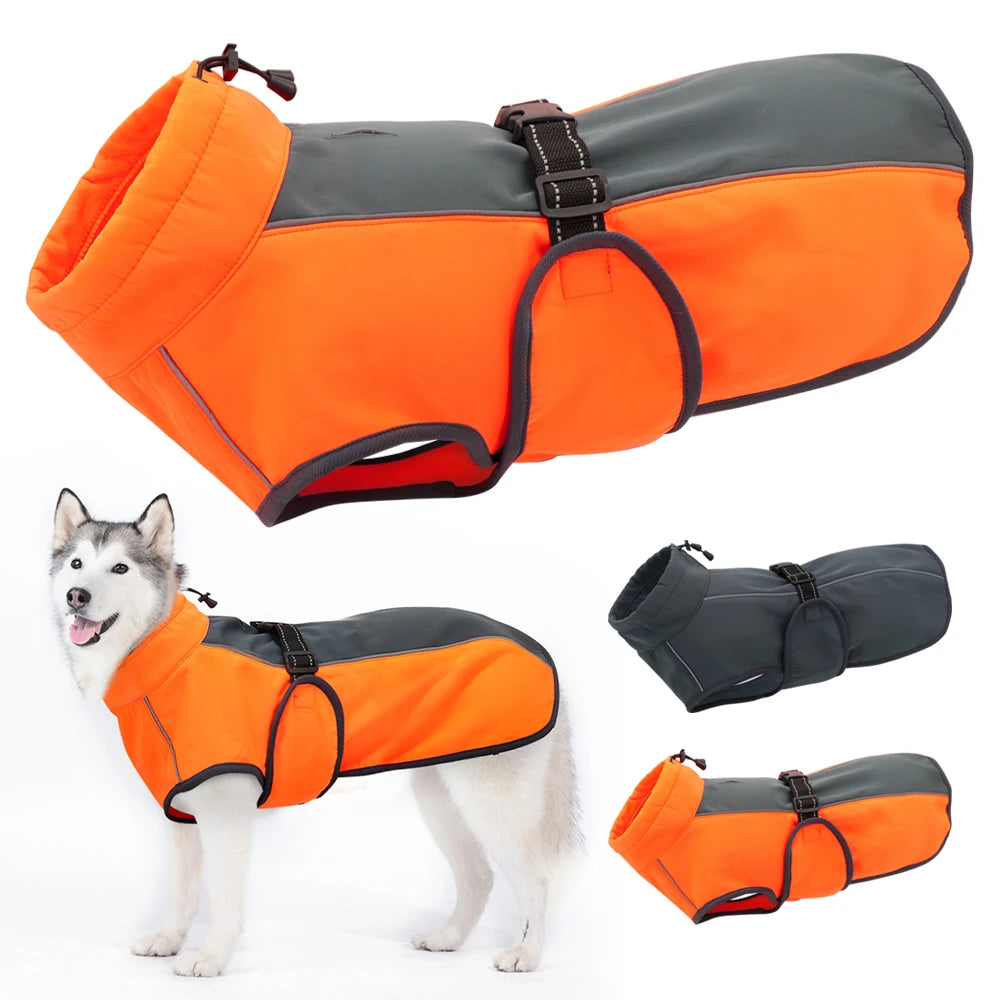 Waterproof Padded Dog Vest Coat for Large Dogs with Reflective Nylon Rope