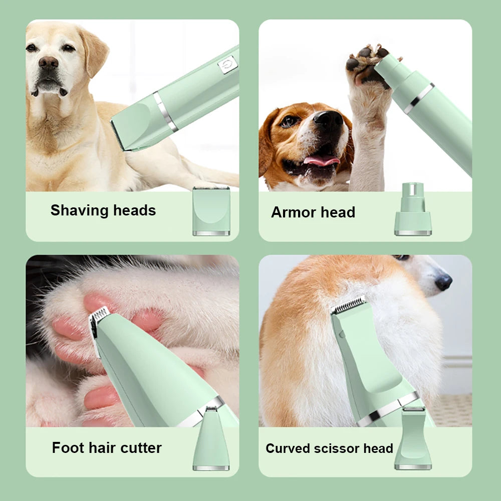 4 in 1 Pet Electric Hair Trimmer - 5V USB, 4 Blades, Professional Grooming Clipper & Nail Grinder for Dogs & Cats