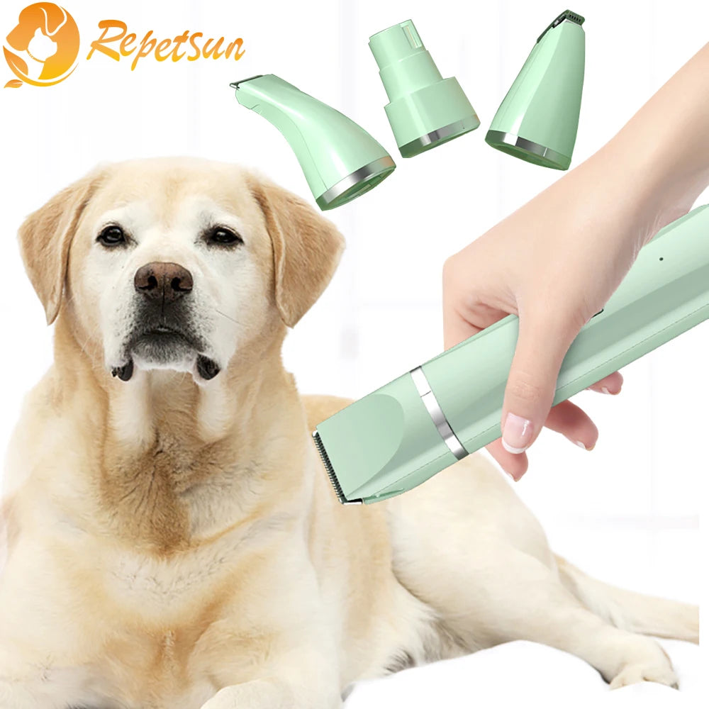 4 in 1 Pet Electric Hair Trimmer - 5V USB, 4 Blades, Professional Grooming Clipper & Nail Grinder for Dogs & Cats