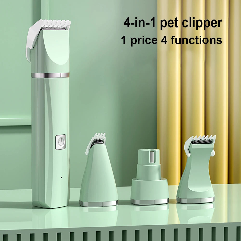 4 in 1 Pet Electric Hair Trimmer - 5V USB, 4 Blades, Professional Grooming Clipper & Nail Grinder for Dogs & Cats