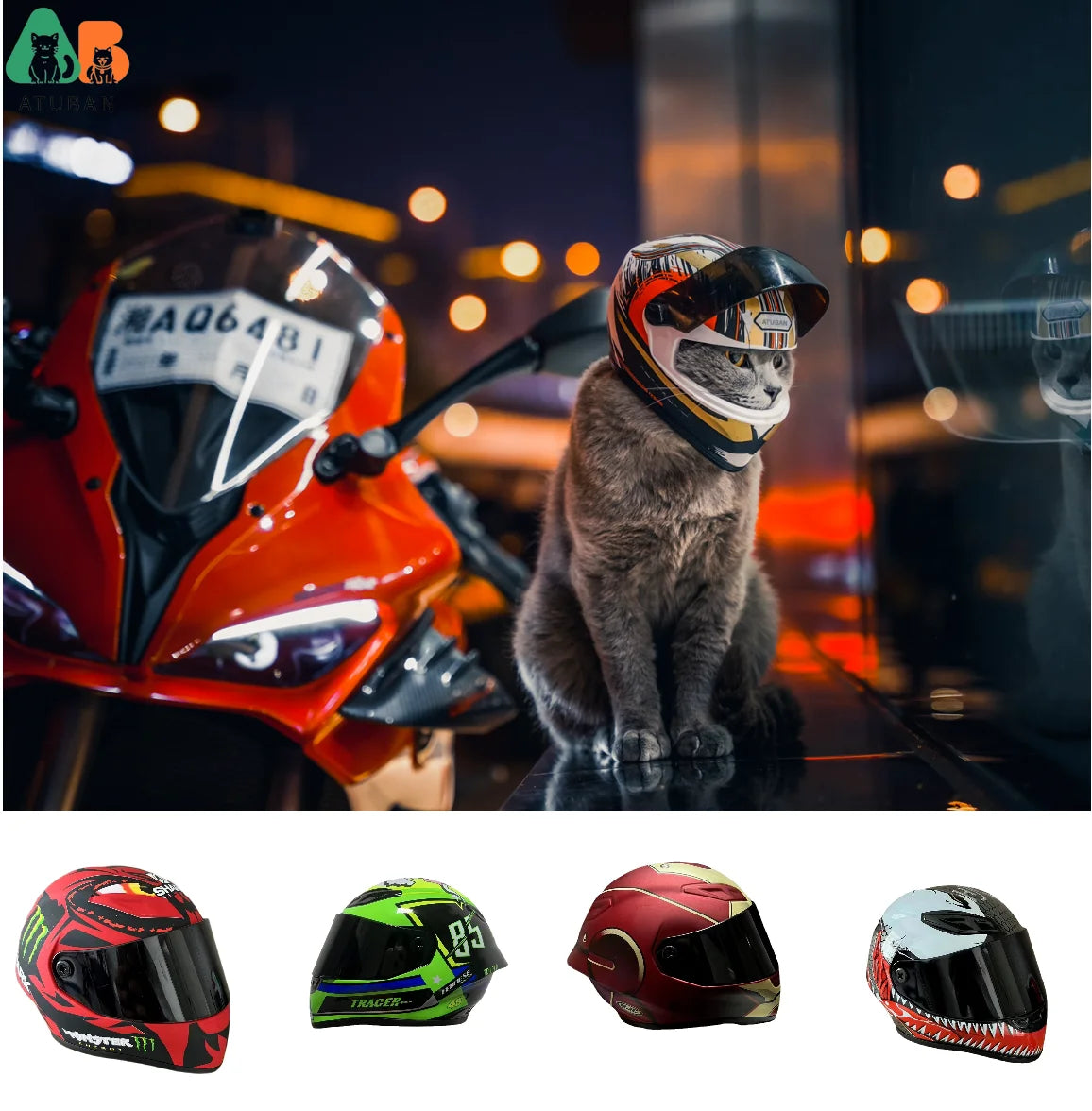 ATUBAN Small Pet Motorcycle Helmet Cat Dog Puppy Mini Helmets,Full Face Motorcycle Helmet Outdoor Head Protecting Pet Hard Hat